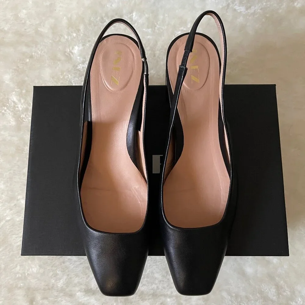Inez Coco slingback square toe block heel pump in Black Nappa size 10.5 - Picture 2 of 13